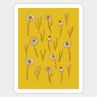 Delicate daisy flowers botanical pattern in mustard yellow Magnet